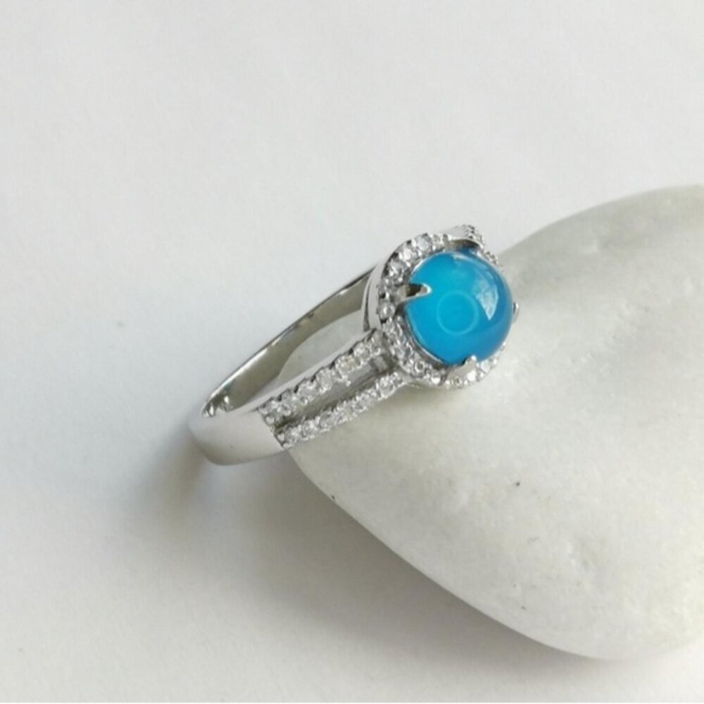 Blue Chalcedony CZ Halo ring sterling silver size 8 🆕 - Picture 5 of 7